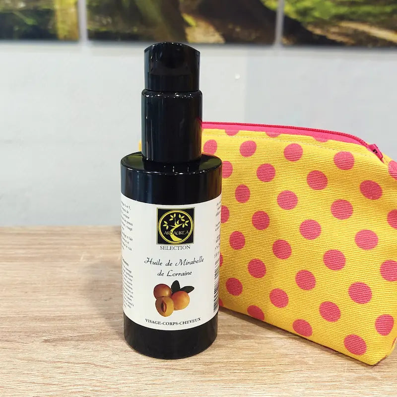 Flacon verre 100ml d'huile de mirabelle de lorraine, top pour la peau et les cheveux